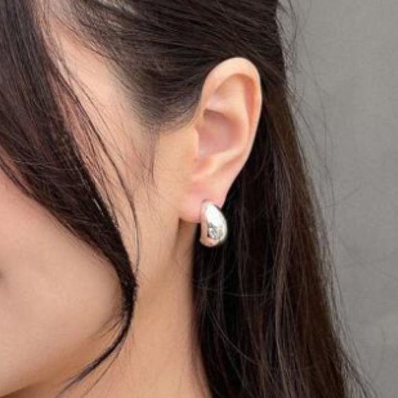 Silver Color Small Drop Earrings. Dome Earrings - Picture 3 of 5